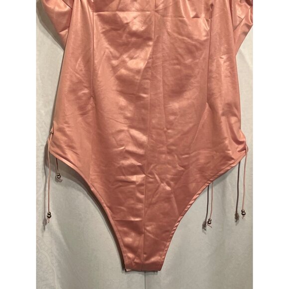 Pink Bunny Girl Halter Bodysuit XXL With Heart Cutout & Adjustable Side Ties - Picture 6 of 8